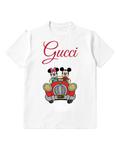 White Mickey And Minnie In Red Car Graphic T-Shirt - front product view