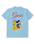 Sky Blue Mickey Mouse And Pluto Together Graphic T-Shirt - front product view