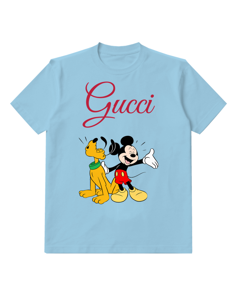 Sky Blue Mickey Mouse And Pluto Together Graphic T-Shirt - front product view