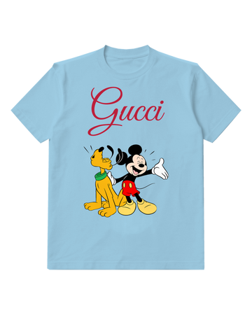 Sky Blue Mickey Mouse And Pluto Together Graphic T-Shirt - front product view