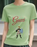 Sage Green Young Knight Sword And Shield Graphic T-Shirt - model wearing view