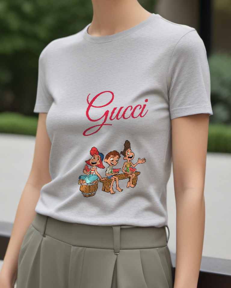 Light Gray Three Children Playing Drums Graphic T-Shirt - model wearing view