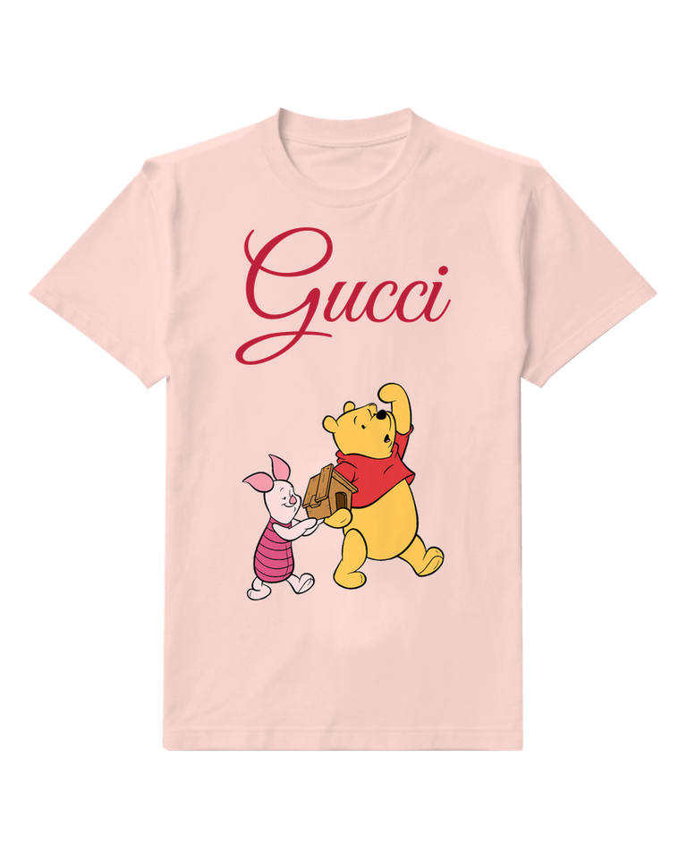 Blush Pink Winnie The Pooh Carrying Birdhouse With Piglet Graphic T-Shirt - front product view