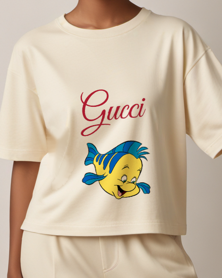 Ivory Yellow Fish Curving Smile Graphic T-Shirt - front product view