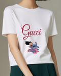 White Stitch And Lilo On Pink Scooter Graphic T-Shirt - model wearing view