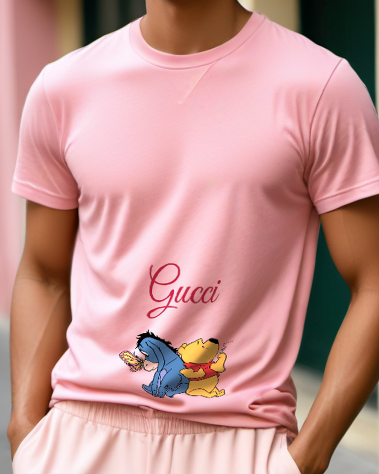 Blush Pink Eeyore And Pooh With Butterfly Graphic T-Shirt - model wearing view