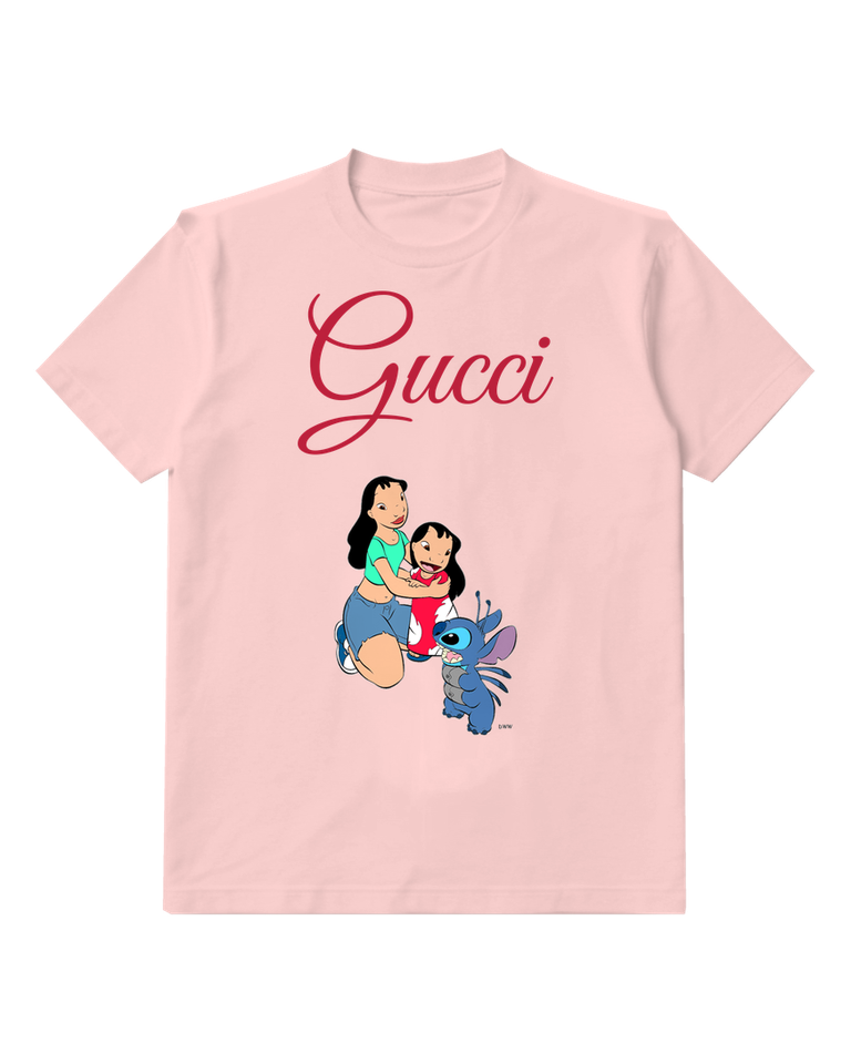 Blush Pink Nani And Lilo Hugging Beside Stitch Graphic T-Shirt - front product view