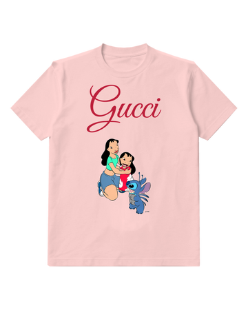 Blush Pink Nani And Lilo Hugging Beside Stitch Graphic T-Shirt - front product view