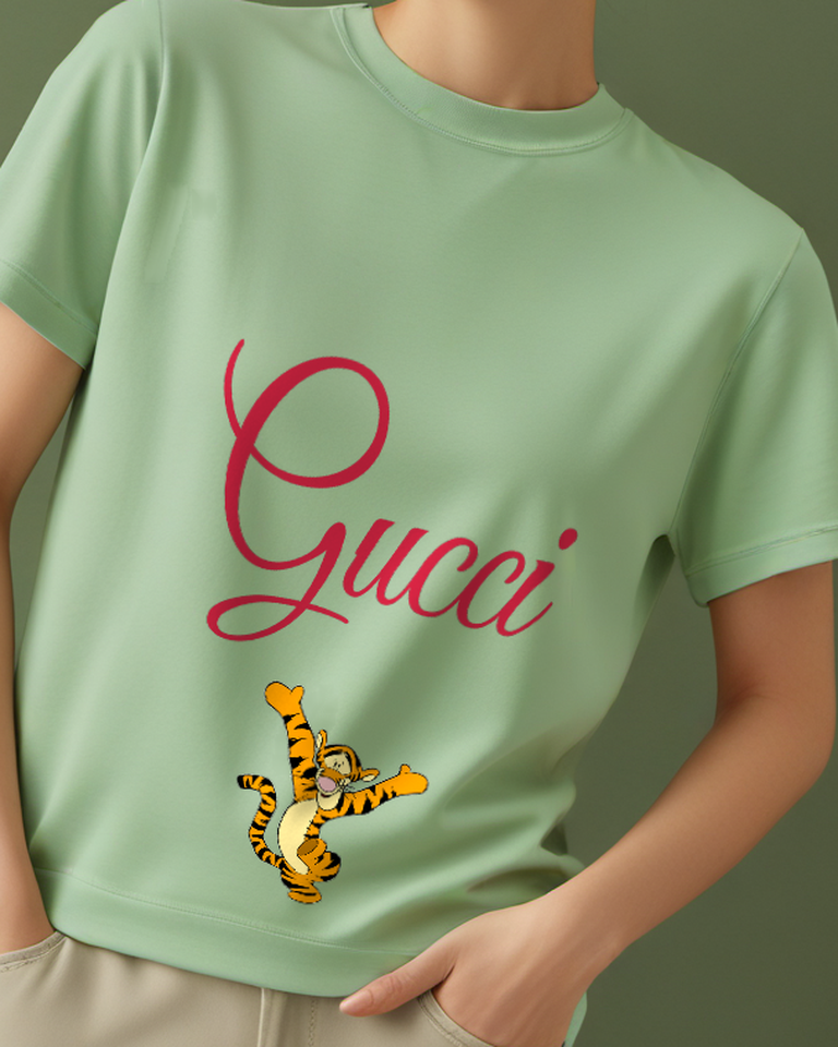 Sage Green Tiger Tall Arms Stretch Graphic T-Shirt - front product view