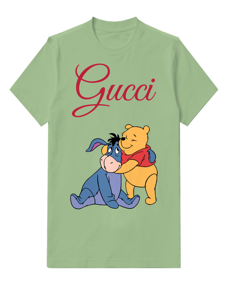 Sage Green Winnie The Pooh Hugs Eeyore Graphic T-Shirt - front product view
