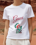 White Ariel Mermaid On Rock With Sea Serpents Graphic T-Shirt - model wearing view