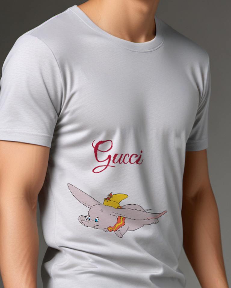 Light Gray Dumbo Flying With Timothy Mouse On Back Graphic T-Shirt - model wearing view