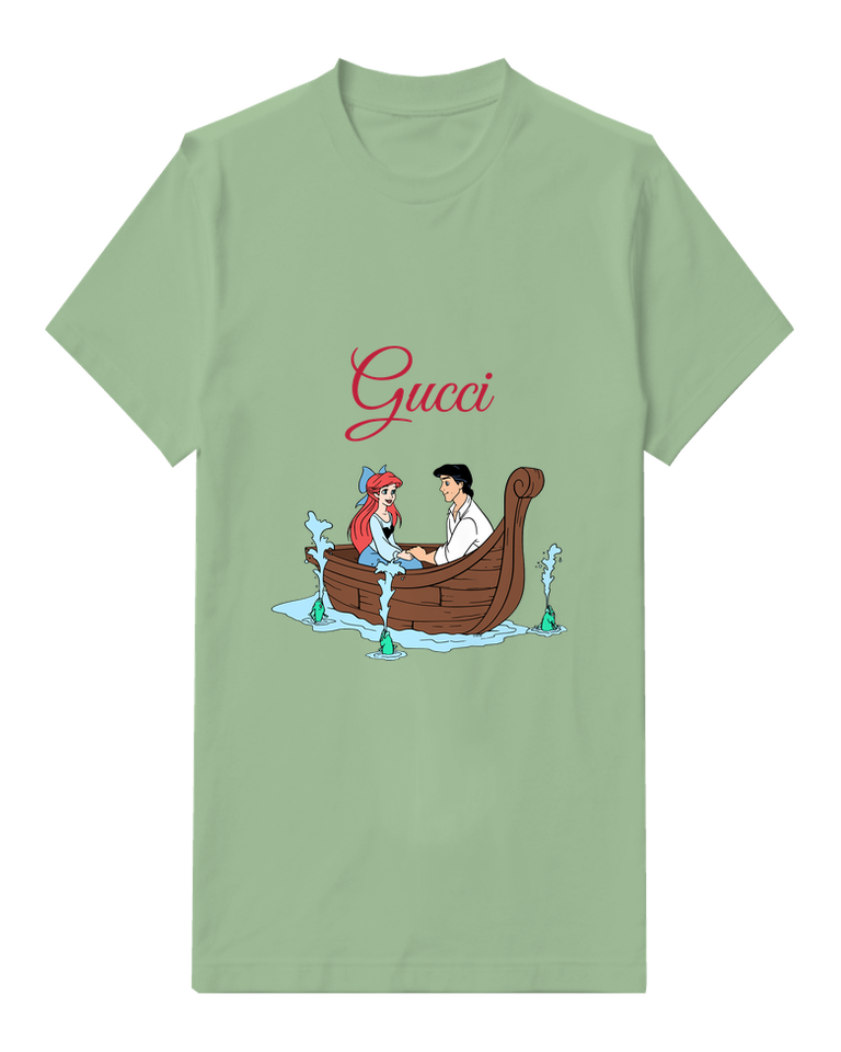 Sage Green Ariel And Eric In Boat Together Graphic T-Shirt - front product view