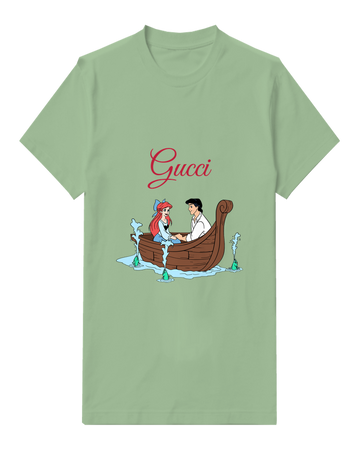 Sage Green Ariel And Eric In Boat Together Graphic T-Shirt - front product view
