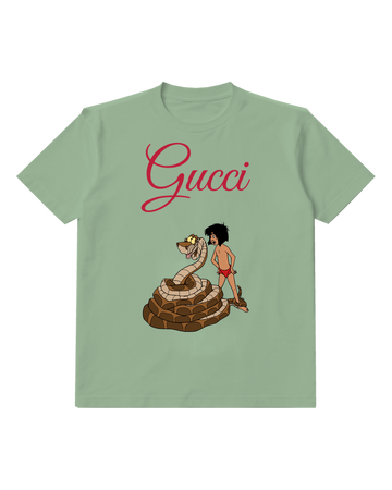 Sage Green Mowgli Stands Beside Coiled Snake Graphic T-Shirt - front product view