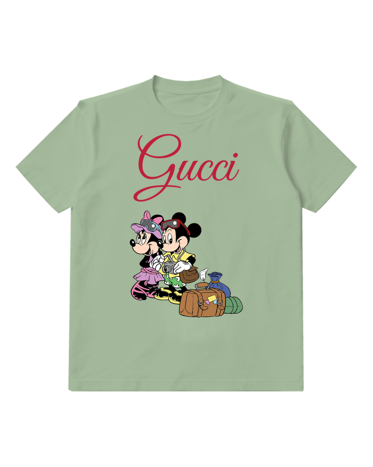 Sage Green Mickey And Minnie In Travel Gear Graphic T-Shirt - front product view