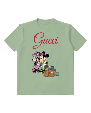 Sage Green Mickey And Minnie In Travel Gear Graphic T-Shirt - front product view