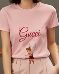 Blush Pink Brown Fairy Blue Wings Graphic T-Shirt - model wearing view