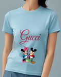 Sky Blue Mickey And Minnie Holding Easter Basket Graphic T-Shirt - model wearing view